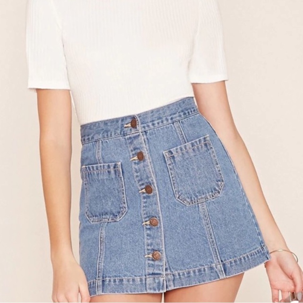 Denim Button Mini Skirt